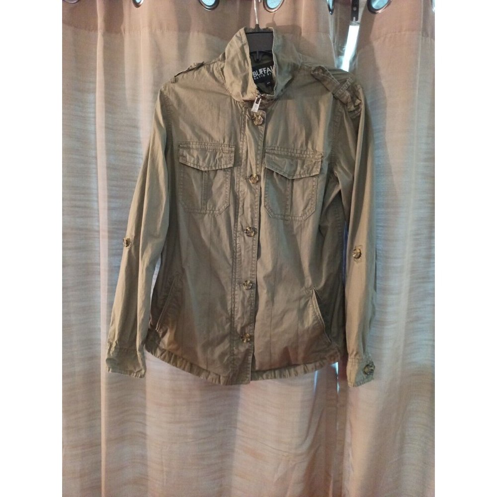 Women's David Bitton Buffalo Multi Pocket Roll Tab Sleeve Button Shirt Small